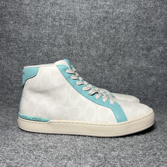 Coach Shoes Mens Size 10 White Teal High Top Signature C Monogram Lace Up CV222 - Picture 1 of 9